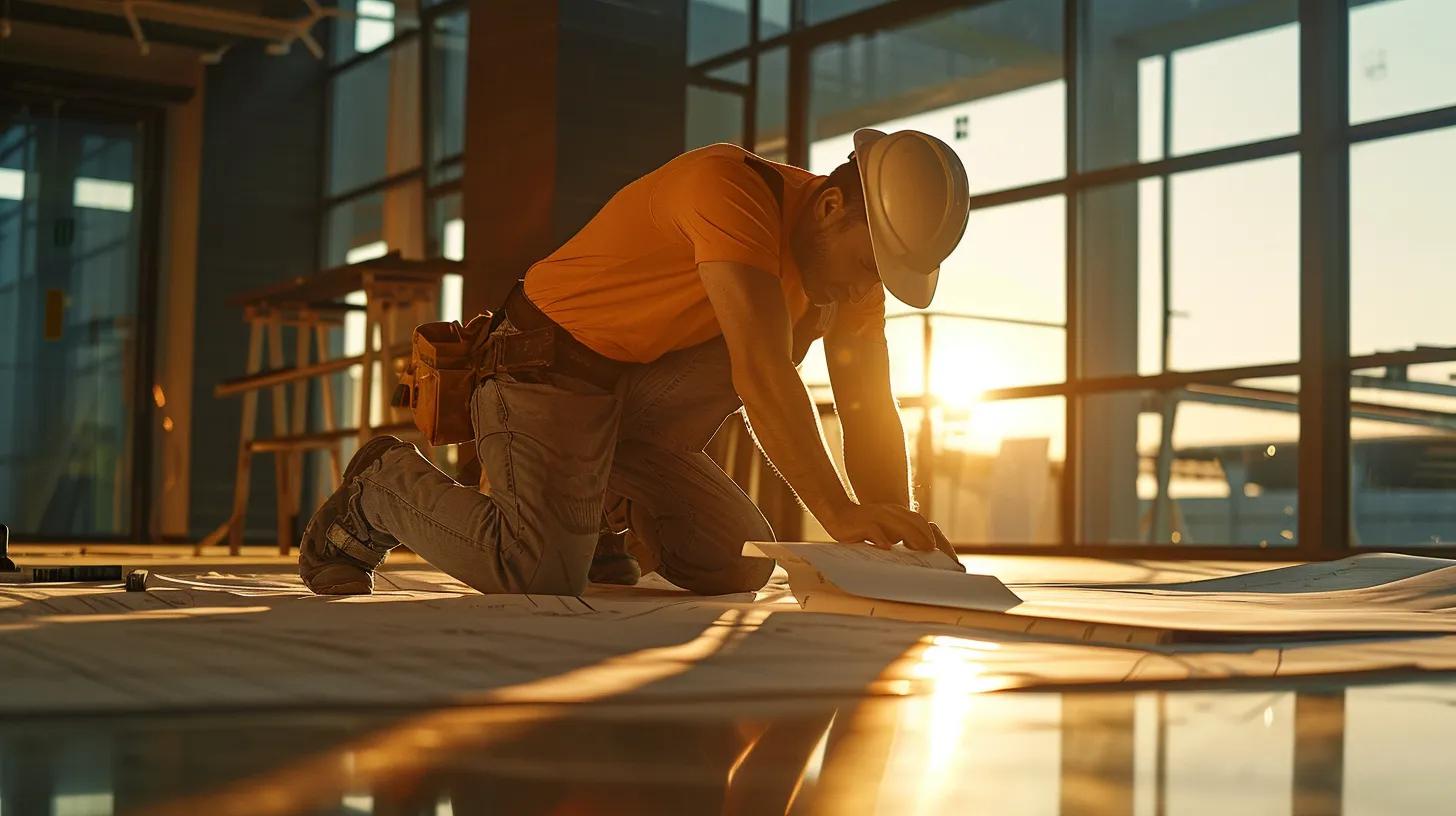 a professional contractor inspects a solid foundation in a modern office setting, showcasing detailed blueprints and repair tools, highlighting the importance of choosing the best foundation repair companies in nashville.
