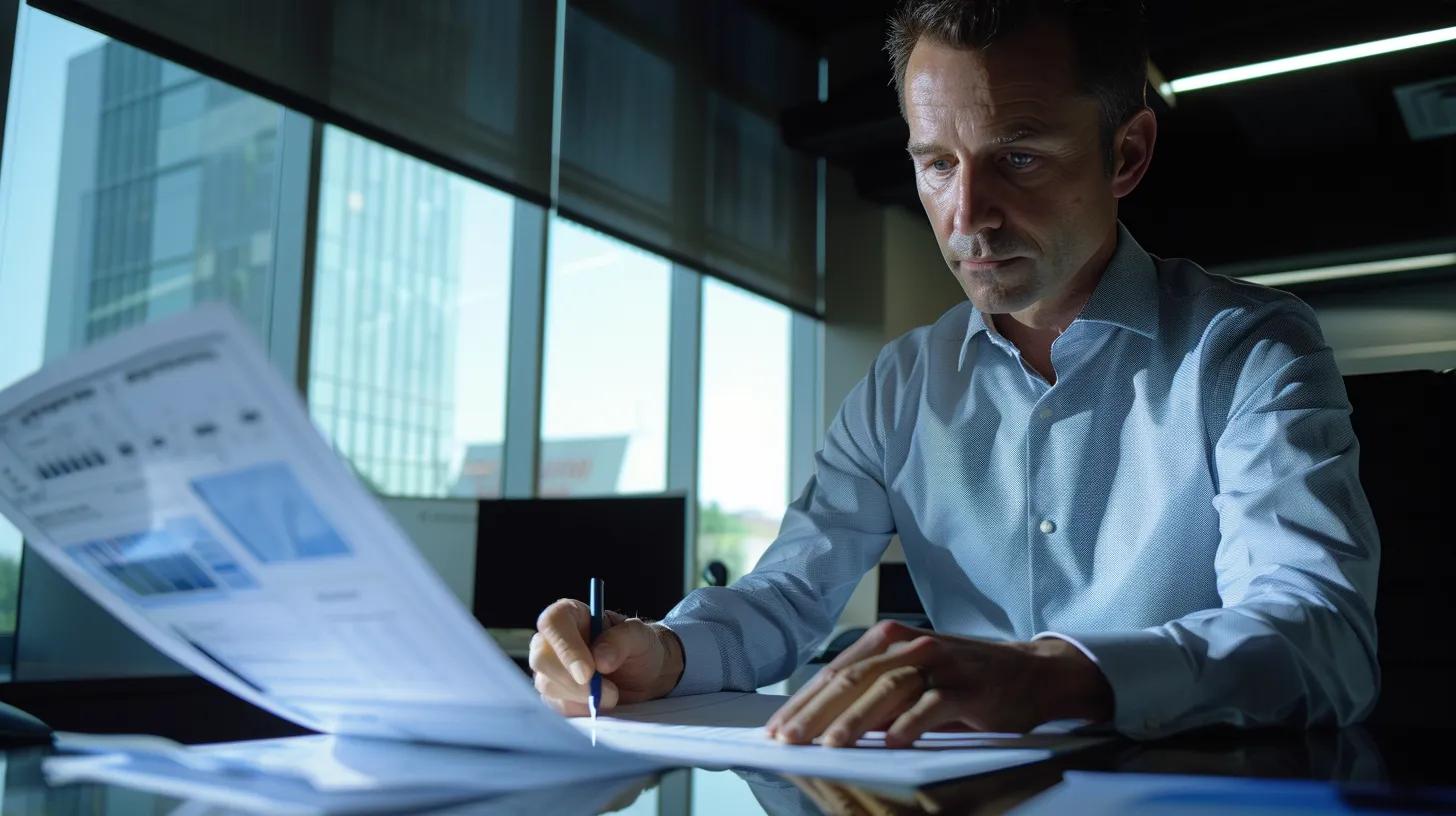 a sharply focused scene shows a professional inspector in a modern nashville office, intently analyzing advanced technology equipment alongside a detailed foundation inspection report on a sleek conference table, emphasizing the meticulous process of diagnosing structural issues.